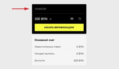 Скриншот номера счета в ЛК «Париматч» Беларусь