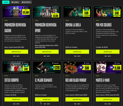 bonos de bienvenida y ofertas recurrentes para casino y deportes.