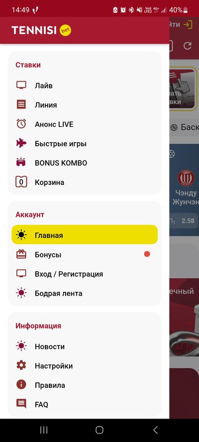 Боковое меню в Тенниси