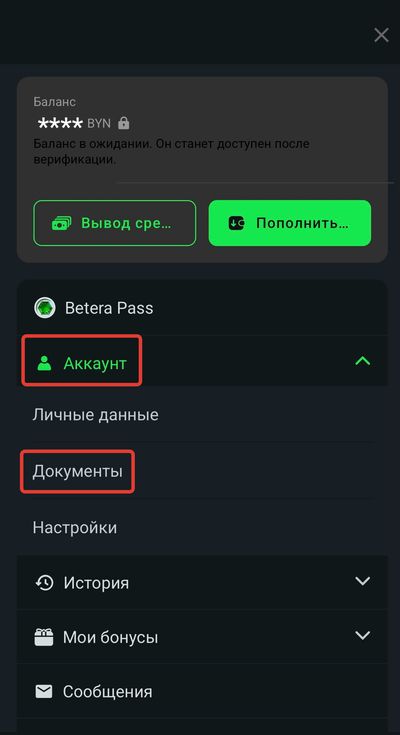 Загрузка документов в личном кабинете Бетера