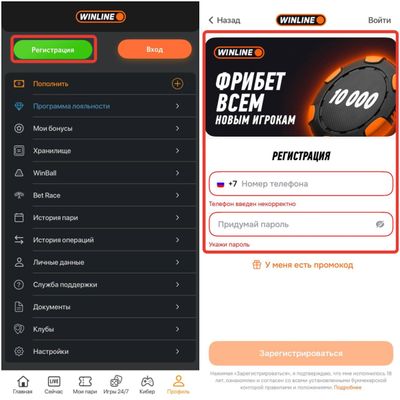 Фрибет Винлайн 10 000 рублей за регистрацию в приложении