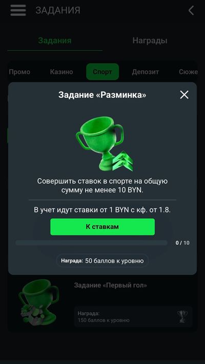 Пример спортивного задания в Betera Pass