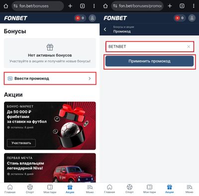 Ввод промокода