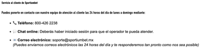 Canales de contacto del servicio al cliente de Sportiumbet
