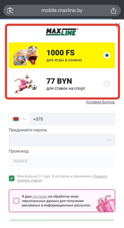 Как выбрать бонус при регистрации в Макслайн