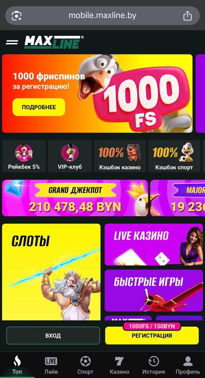 Главная страница мобильной версии Макслайн