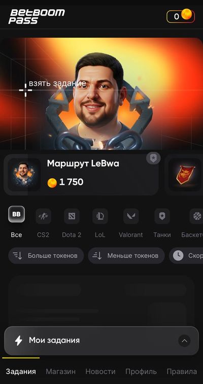 Внутренний интерфейс БетБум Пасс