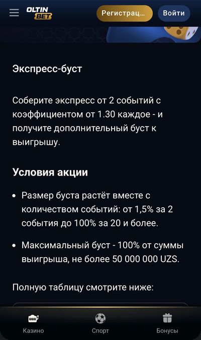 Условия экспресс-буста Oltinbet