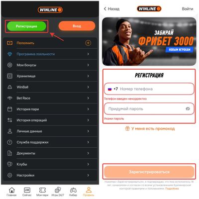 Как зарегистрироваться в приложении Винлайн