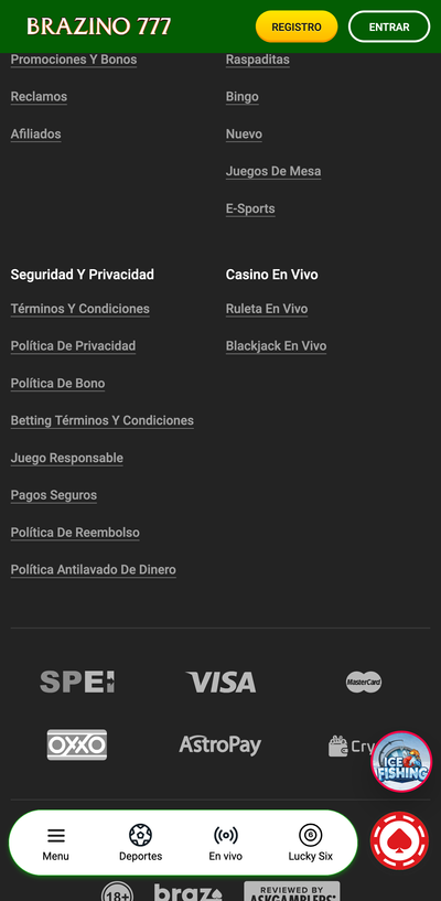 Métodos de pago aceptados en Brazino777 México