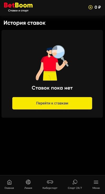 Пустой раздел с историей ставок