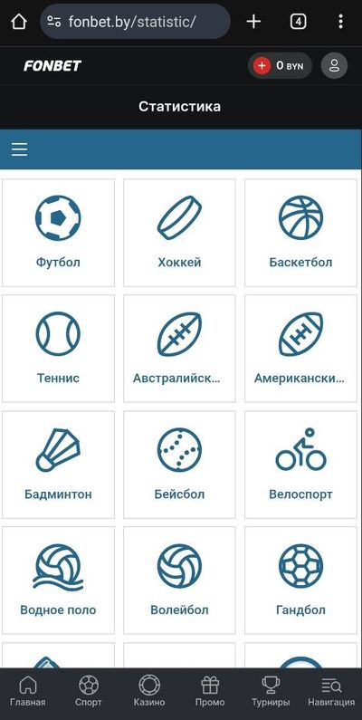 Раздел со статистикой в Fonbet