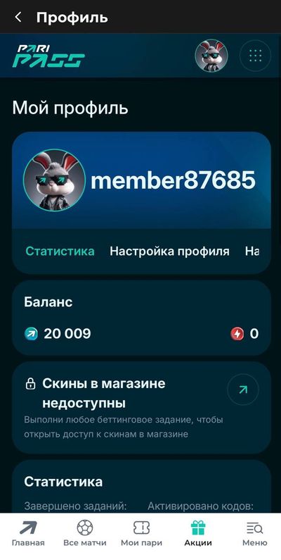 Статистика профиля в Пари Пасс